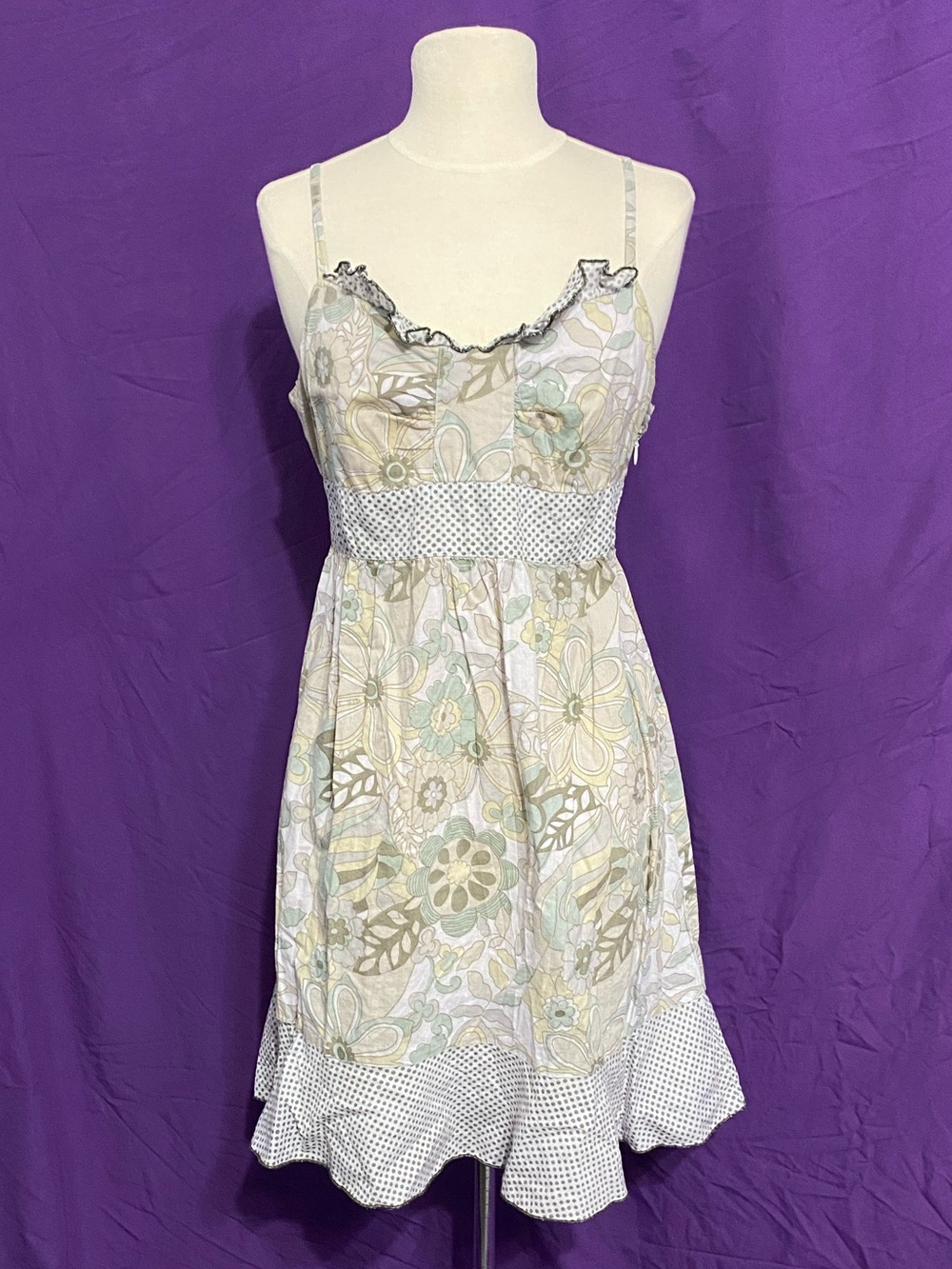 Vintage 90s Angie Floral Mini Sundress in Pastel Blue/Green. Size L.